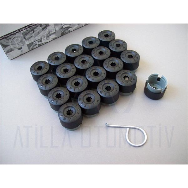 20 x VW TRANSPORTER T5 T6 T7 BİJON KAPAK SETİ SİYAH 19MM ORİJİNAL