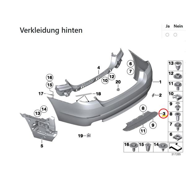 BMW 5 SERİSİ F10 - F10 LCİ 10-16 ARKA TAMPON ALT BAKALİT KILAVUZU